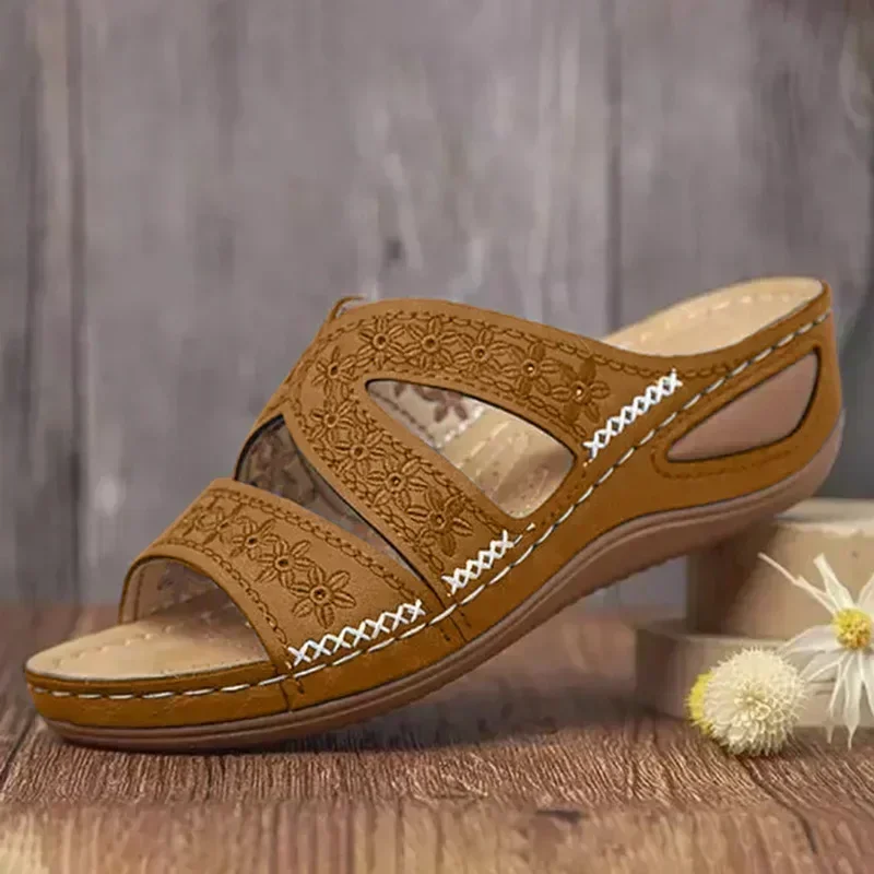 2025 Summer Women Wedge Sandals – Orthopedic, Open Toe, Vintage Anti-Slip Leather Platform Shoes Beach Footwear Sandals