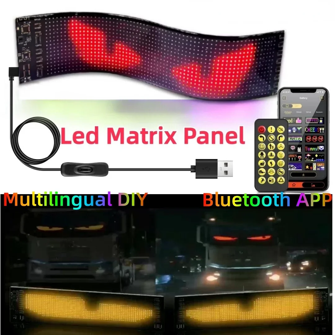 5V USB Smart App Remote Control Multilingual Car LED Matrix Pixel Panel Scrolling Advertising Car Truck Devil's Eye Signs Light 2
