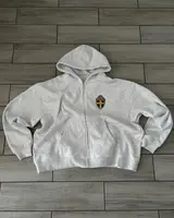 Zip Hoodie Sweatpants Suit Y2K Mens Clothes Two Piece Set Retro Gray Hip Hop Stripes Embroidered Sweatshirt Casual Pants Suit 2
