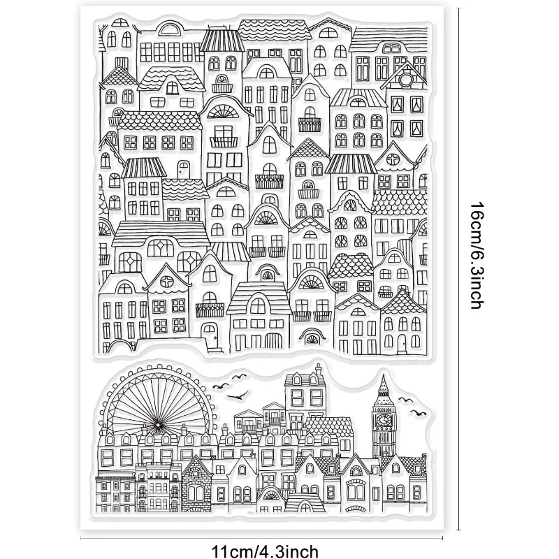 City Block Background Clear Stamp Ferris Wheel Transparent Silicone Stamp Cartoon House Rubber for Scrapbook Journal Card