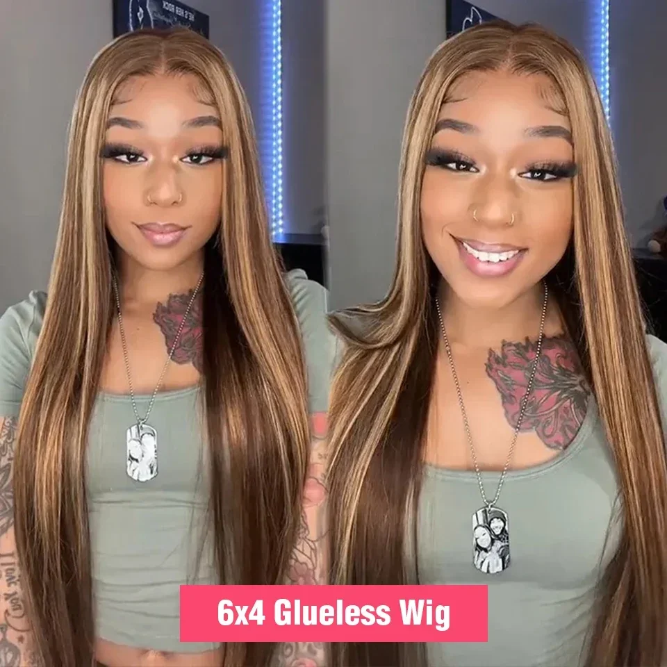 Human hair wig Highlight Glueless Wig Human Hair Ready To Wear And Go Preplucked Straight 13x4 HD Lace Frontal Colored Human Hair Wigs