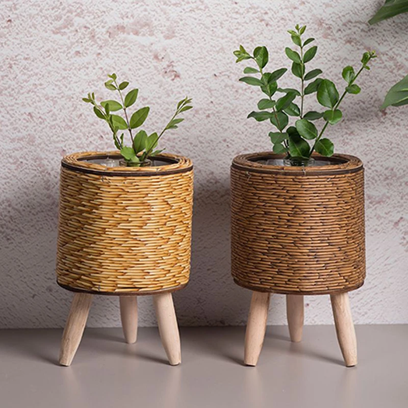 Plant Stool Handmade Plant Holders Indoor Planter Basket Flower Pot Plant Holder Stand For Boho Home Decor Wooden Round Table