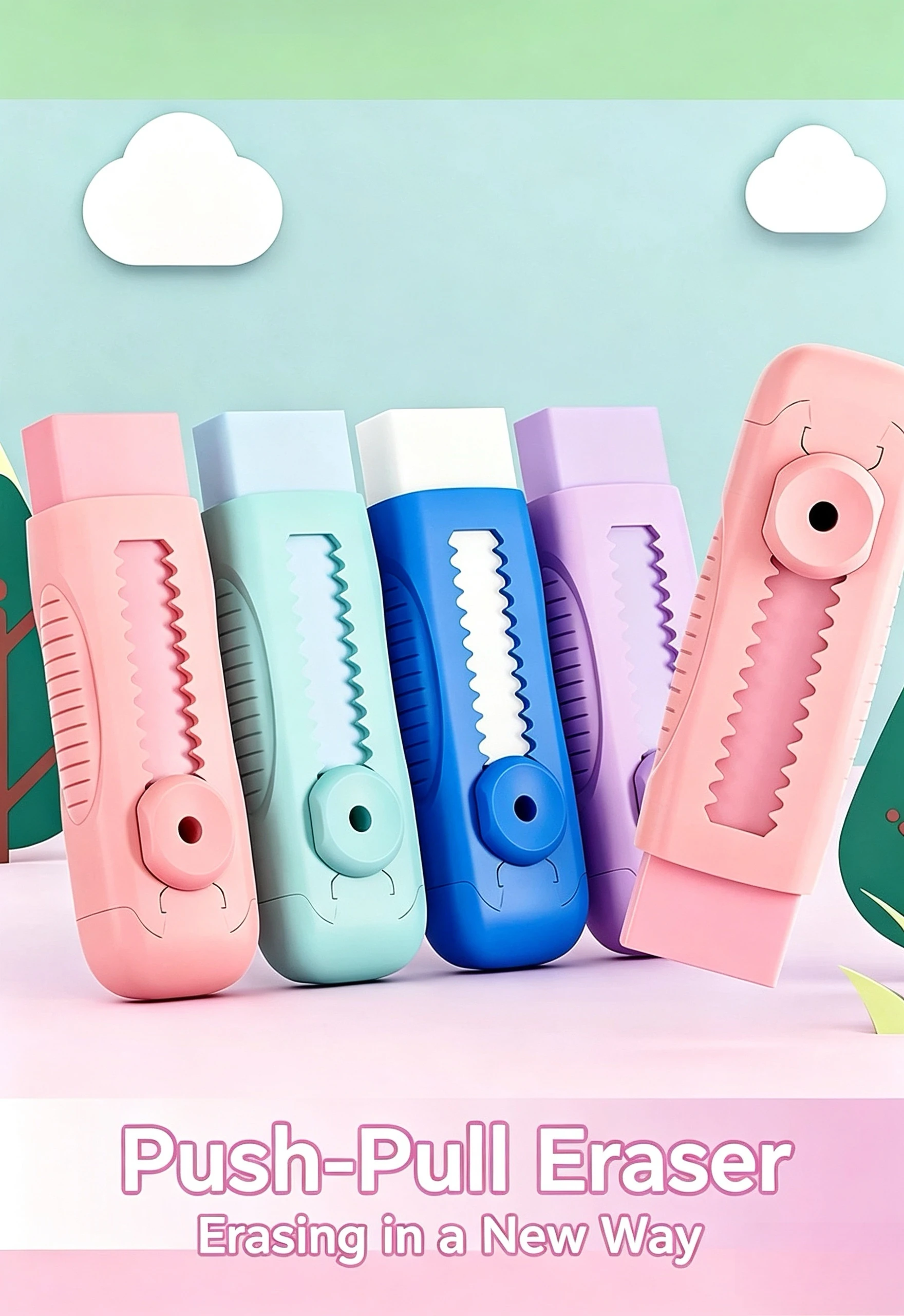 Gomma per cancellare a pressione per bambini e studenti delle scuole elementari, gomma per matita senza residui, gomma a pressione con blocco, articoli di cancelleria - immagine 2