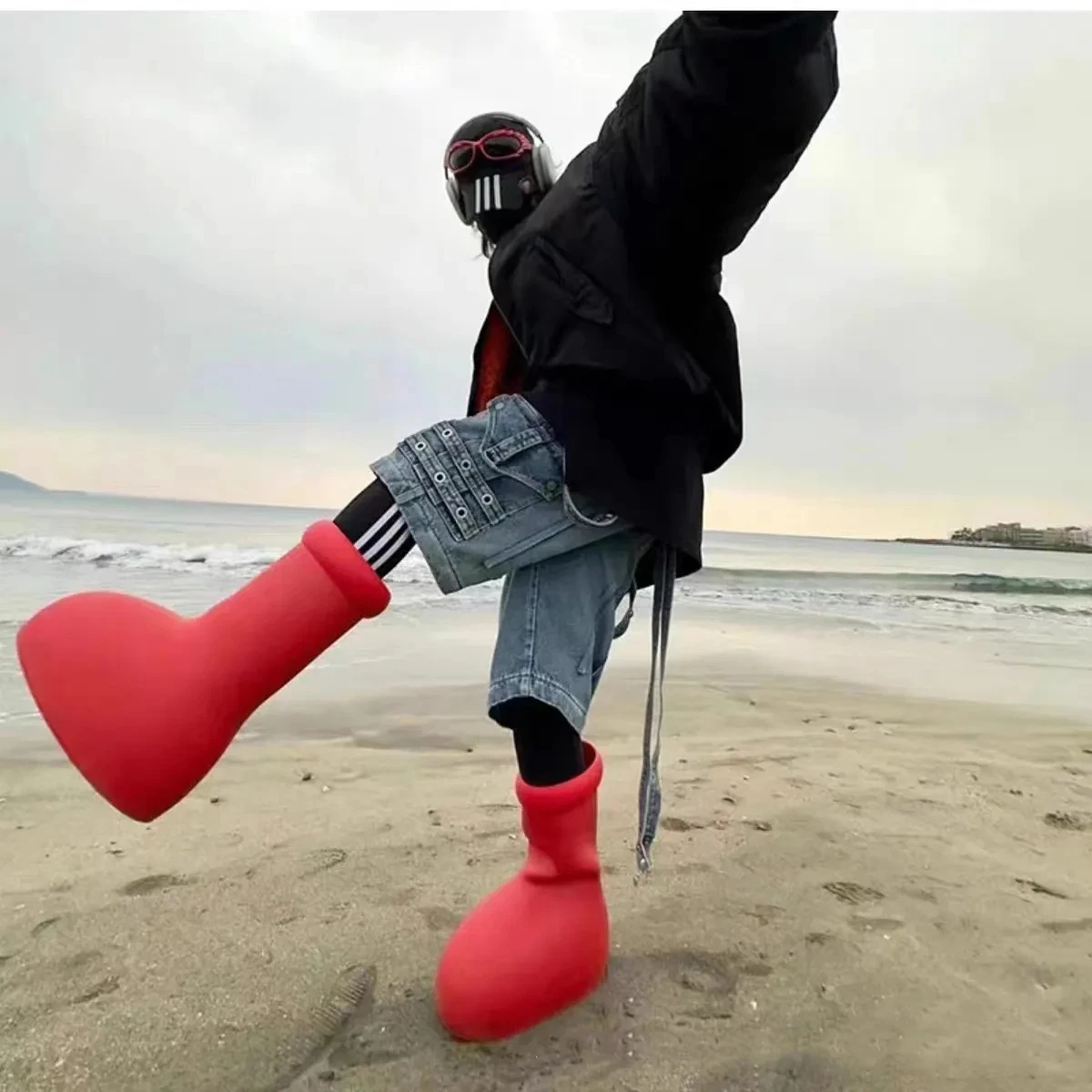 

2024 Astro Boy Plus Velvet The Same Style Red Boots High Top Round Toe Wear Mid-Calf Rain Boots Thicken Water Proof Fashion Gift