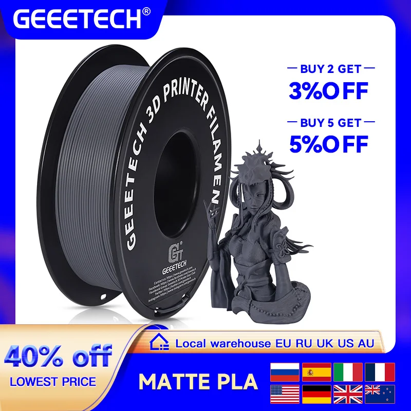 Geeetech Matte Pla 3d Printer Filament Embalagem a Vácuo Armazém no Exterior Uma Variedade de Cores Transporte Rápido 1kg 175 mm
