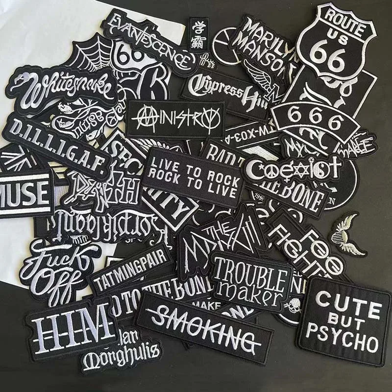 Description Picture 4 of itemPunk Metal Rock Band black Applique,Repair Sticker Thermocollant,Fabric Letter Embroidery Badges Iron On Patches For Clothing