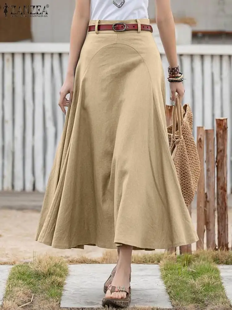 

ZANZEA 2023 Summer Casual Midi Skirts Women A-line Oversized Patchwork Skirt Solid Color Bottom Ladies Zipper High Waist Skirt