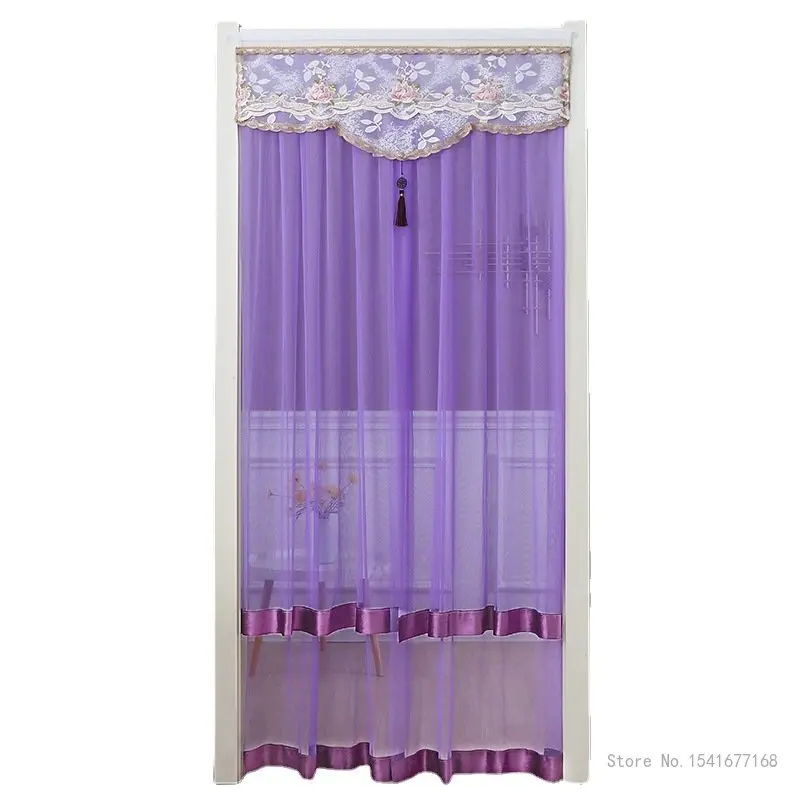 Punch-Free Mosquito Screen Door Curtain, Breathable Bedroom Partition Curtain, Double Layer Lace Embroidered Door Curtain