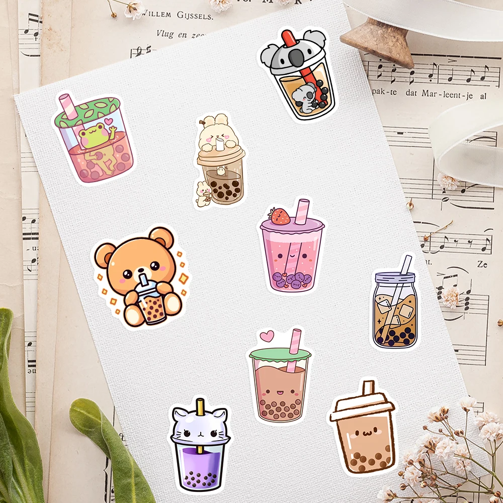Adorable Waterproof Boba Tea Stickers for Creative Decoration and Personalization