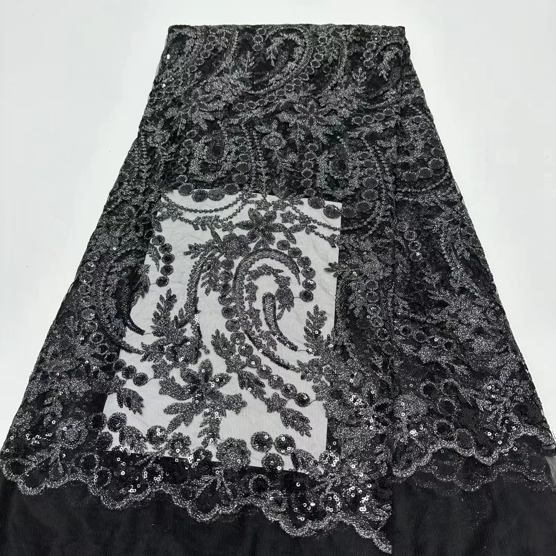 tecido-de-renda-de-lantejoulas-nigerianas-pretas-tule-frances-e-africano-malha-para-vestido-de-casamento-costura-de-alta-qualidade-kr24105-5-jardas-2024