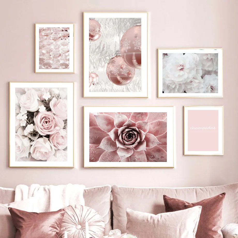 

Wall Art Canvas Painting Pink Agave Wine Glass Rose Peony Flower Nordic Posters And Prints Wall Pictures For Living Room Decor