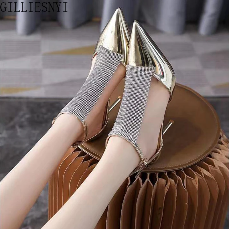 2022 Summer Sexy Ankle Strap High Heels Female Pumps Crystal Sequined Designer Women Sandals Wedding Prom Women's Party Shoes