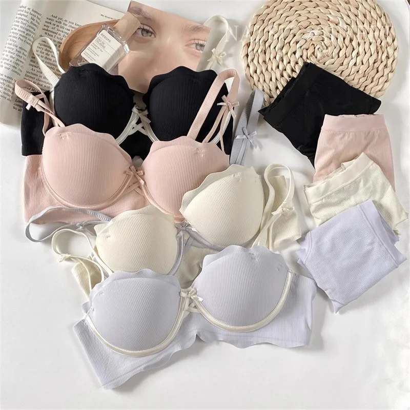 Beauty Back Bow Black Sexy Bras and Panty Sets for Women Cute No Steel Ring Seamless Bras for Small Breasts Lenceria Para Damas