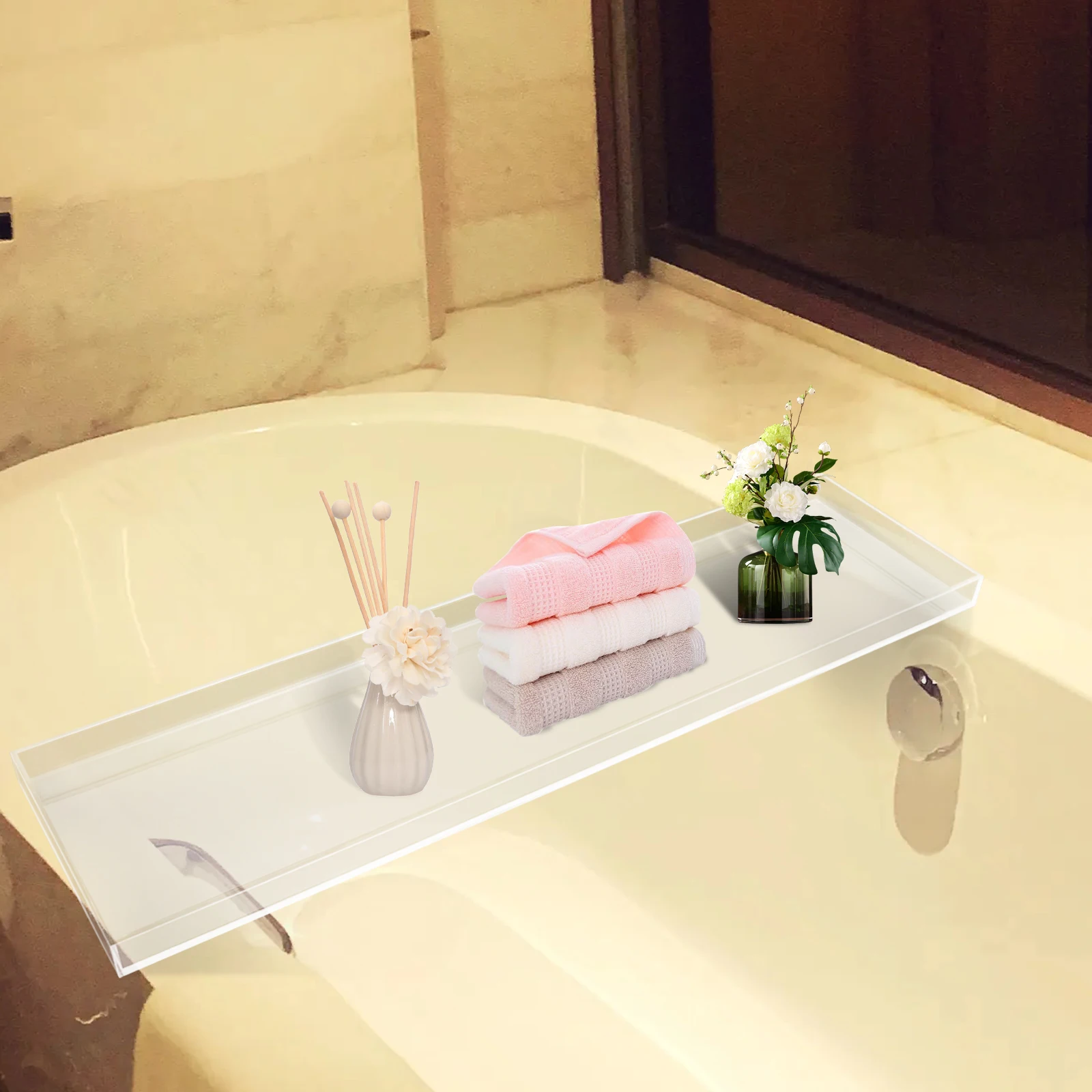 

Durable Clear Acrylic Towel Tray For Placing Items On The Bathtubs