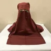 H225 Three Layers Chiffon Fabric Niqab Tie back Face Mask Cover Muslim Hijab Scarf Headscarf Turban Cap Bonnet 5