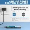 شحن سريع شاحن USB C ، شحن حائط للهاتف المحمول لسامسونج S23 ، S24 ، PD ، شحن سريع لمجرة بلس ، كابل من النوع C ، 45 واط