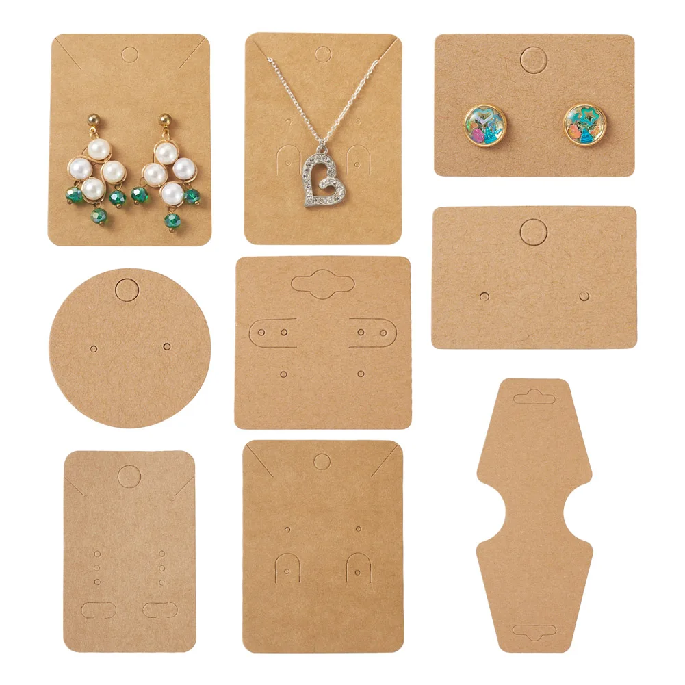 300pcs Blank Kraft Paper Jewelry Dangle Earring Display Cards 6 Styles Necklace Stud Earring Showcase DIY Craft Making Supplies