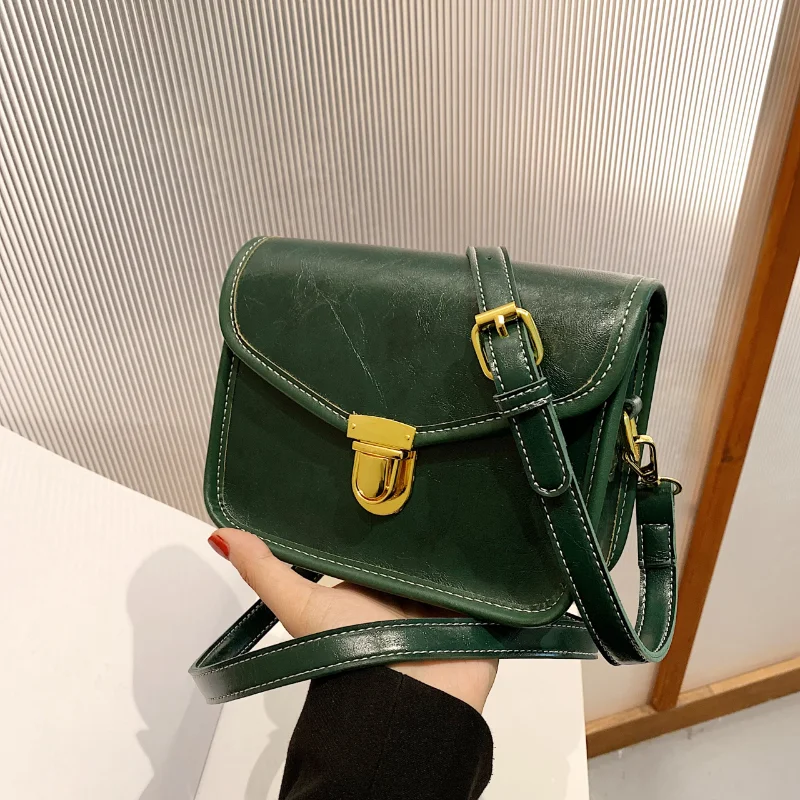 Women's new casual all match small square bag niche lock fashion leather shoulder messenger handbag