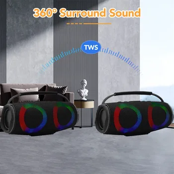 Powerful Bluetooth Speaker LED Light Portable Outdoor Speakers Dual 4'' Subwoofer Sound Box Support 3