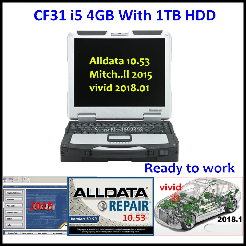 

Used Toughbook CF31 CF-31 Laptop i5 4G RAM with Alldata 10.53,Mitch..ll OD5,Vivid 2018.01 Installed on 1TB HDD Ready to work