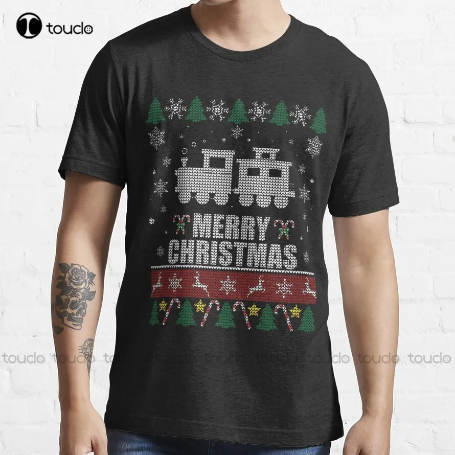 

Ugly Christmas Sweater Wagon Train Lovers T-Shirt Brown T Shirt Custom Aldult Teen Unisex Digital Printing Tee Shirt Xs-5Xl New