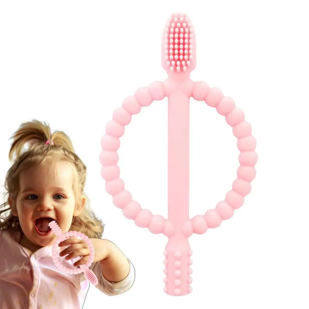 Baby Silicone Training Toothbrush Safe Toddle Teether Chew Toys Teething Ring Gift Infant Baby Chewing Clean Teething Toys