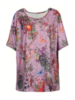 plus Size Women's Floral T-Shirt Summer 2025 Short Sleeve Casual Loose Vintage Streetwear Fashion - Image 2