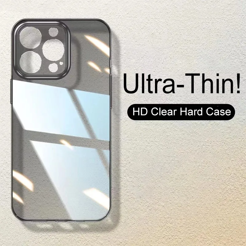 Ultra Thin PC Hard Crystal Clear Case For iPhone 15 14 Plus 13 12 11 Pro Max X XS XR Glossy Transparent Camera Protection Cover