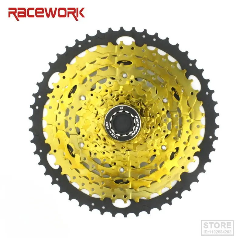 

RACEWORK 10 Speed Bicycle Cassette Gold Bike Sprocket Flywheel for Mountain MTB / SRAM 11-42T/46T/50T