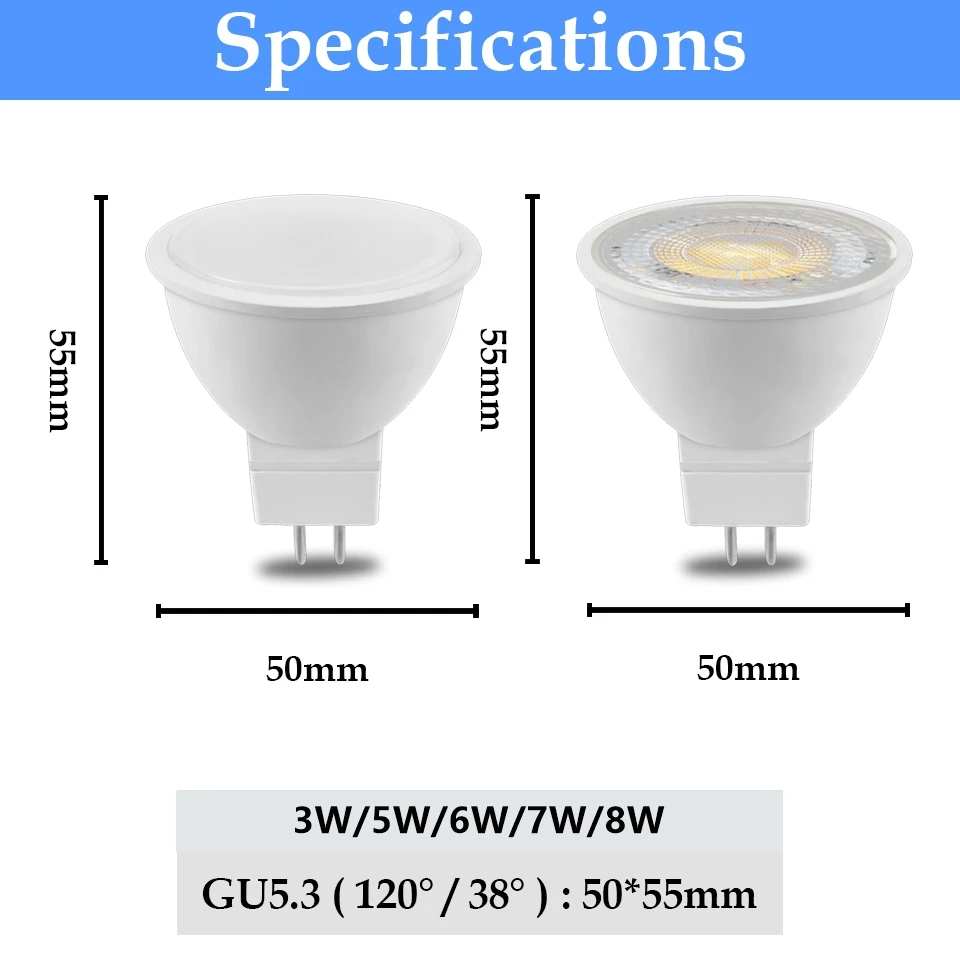 Led Lamp Bulb GU5.3 MR16 5W AC/DC 12V 110V 220V Recessed Down