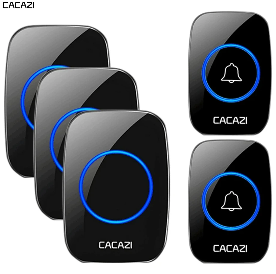 Cacazi Nieuwe Draadloze Deurbel Waterdicht 300M Range Us Eu Uk Plug-In Home Intelligente Deur Bell Gong 1 2 Knop 1 2 3 Ontvangers