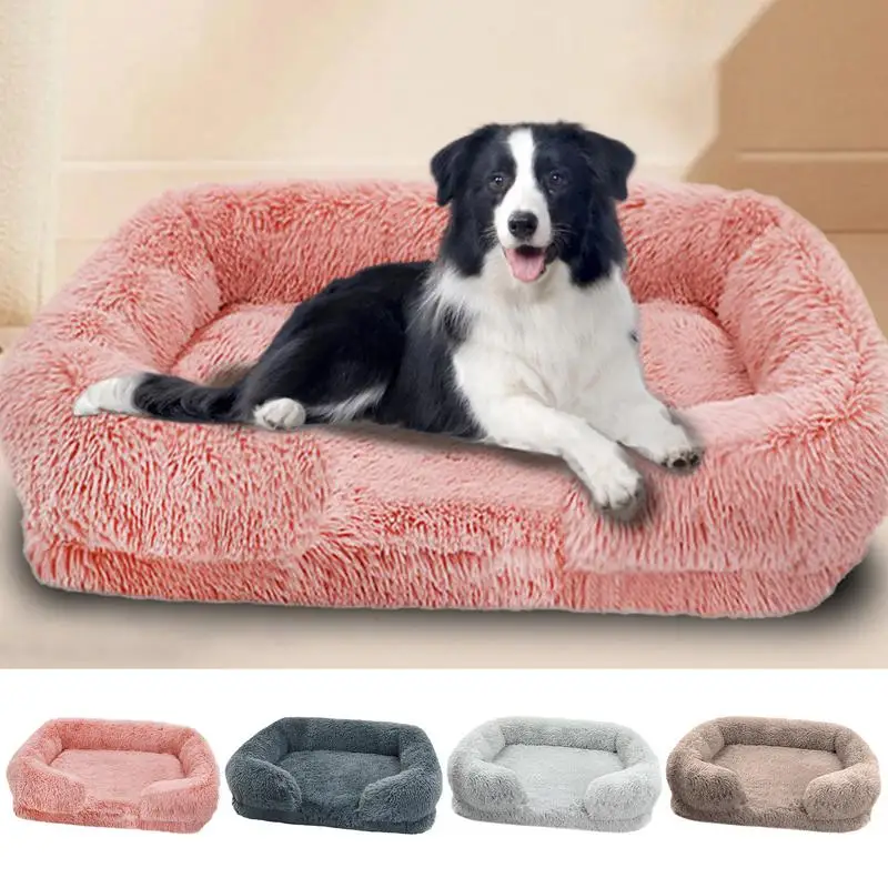 

Fluffy Dog Bed with Removable Washable Cover Comfy Fuzzy Surface Nonskid Bottom Orthopedic Pet Sofa Bed Couch for S/M/L Dogs