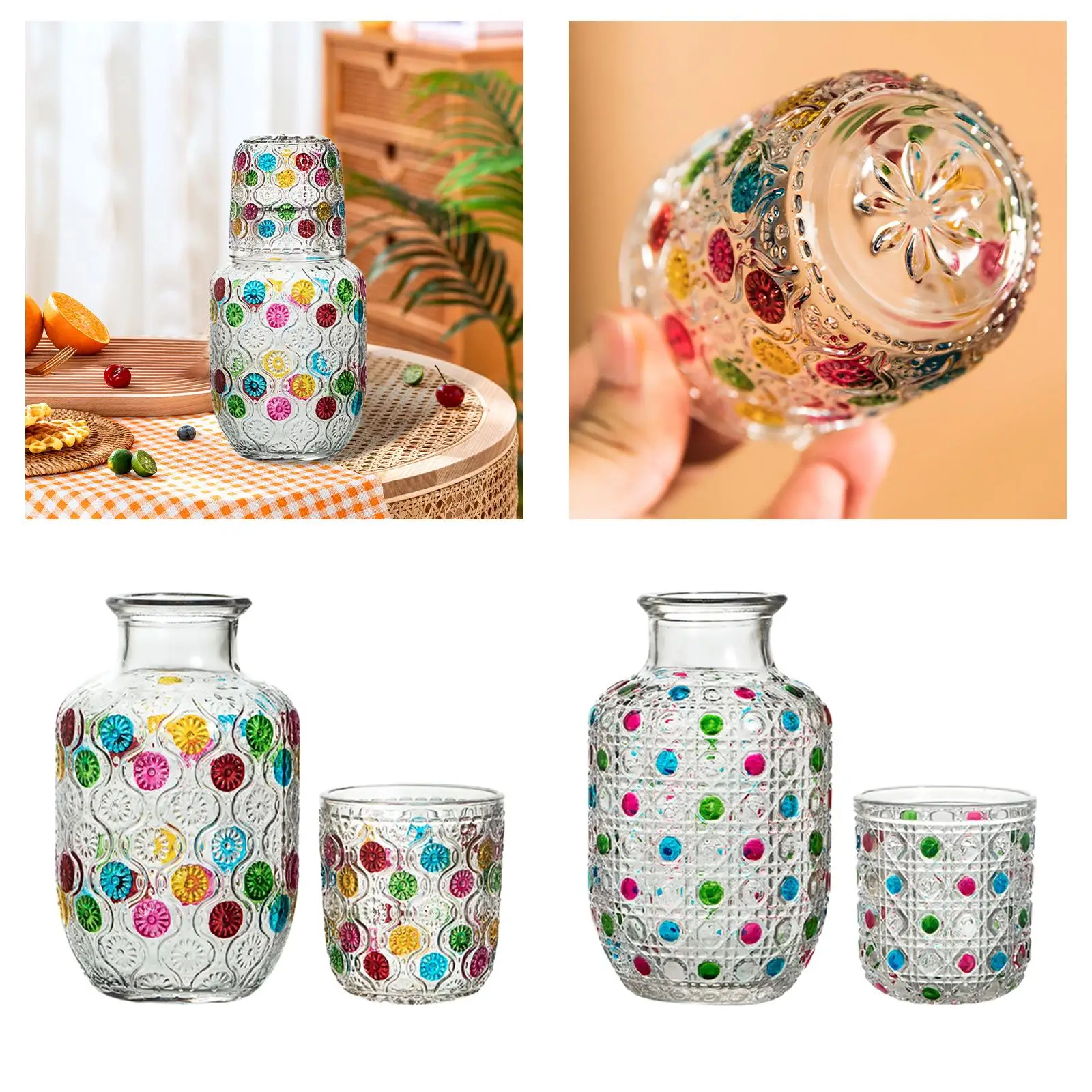 NightStand Glass Pitcher Gift Bedside Water Carafe and Glass Set Tumbler Glass for Bedroom Night Countertop Wedding Sleeping
