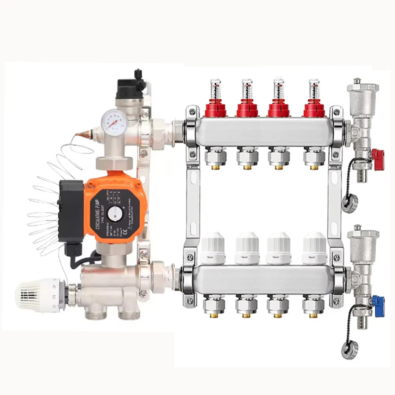 ชุดท่อร่วมทำจากสแตนเลสทรงไม้ไผ่สำหรับระบบทำความร้อนใต้พื้นและระบบทำความร้อนแบบแผ่รังสี รวมถึงอะแดปเตอร์สำหรับขนาด 3/4 *Φ16 มม. และ 3/4 *Φ20 มม. 1