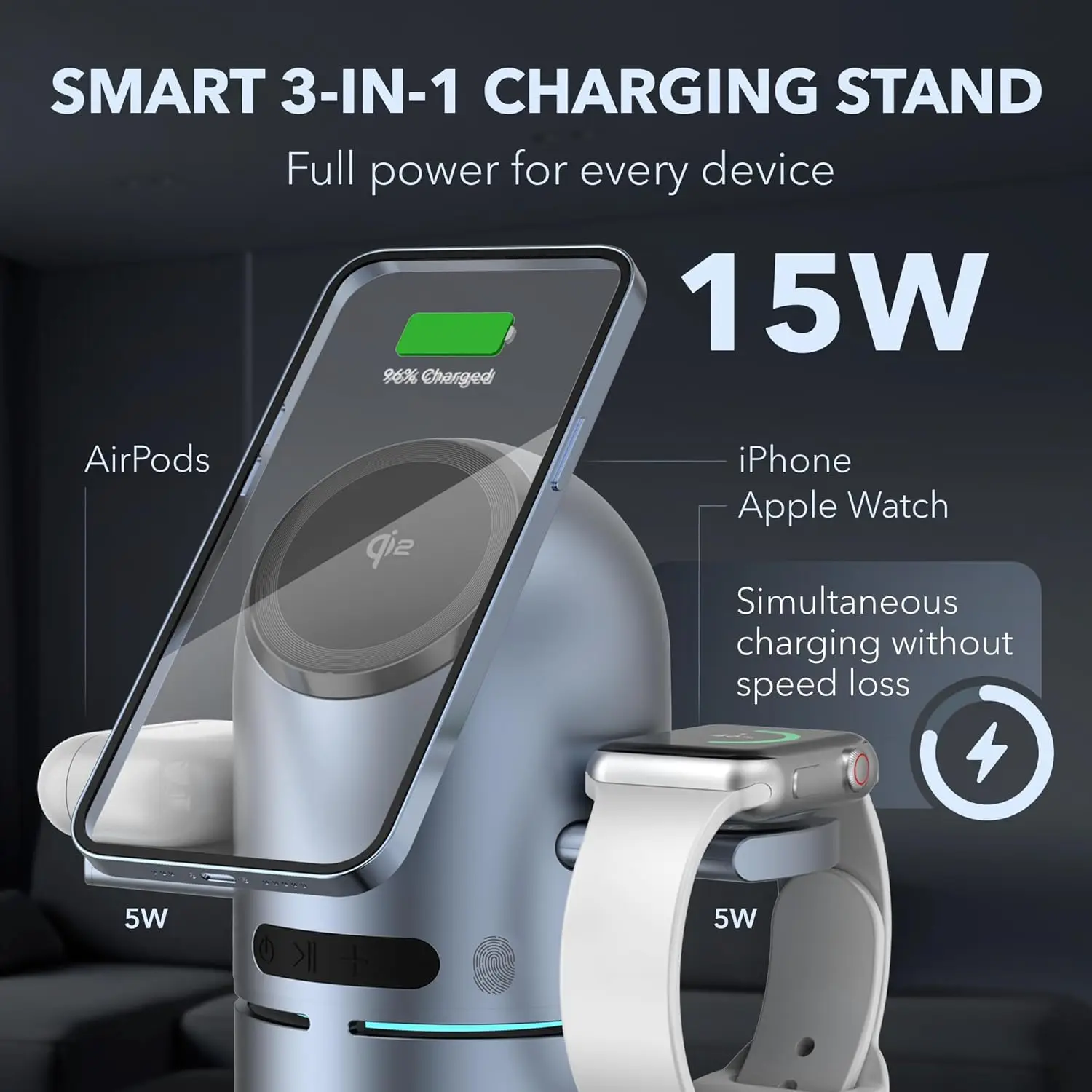 Qi2 15W 3 in 1 Magnetic Wireless Charger with Bluetooth Speaker Auto-Rotating for iPhone 17~12 Apple Watch AirPods Fast Charging