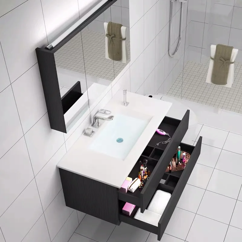 European White Modern Mirror Cabinet Vanity Toilet Furniture Bathroom Cabinet With Ceramic Wash Sink