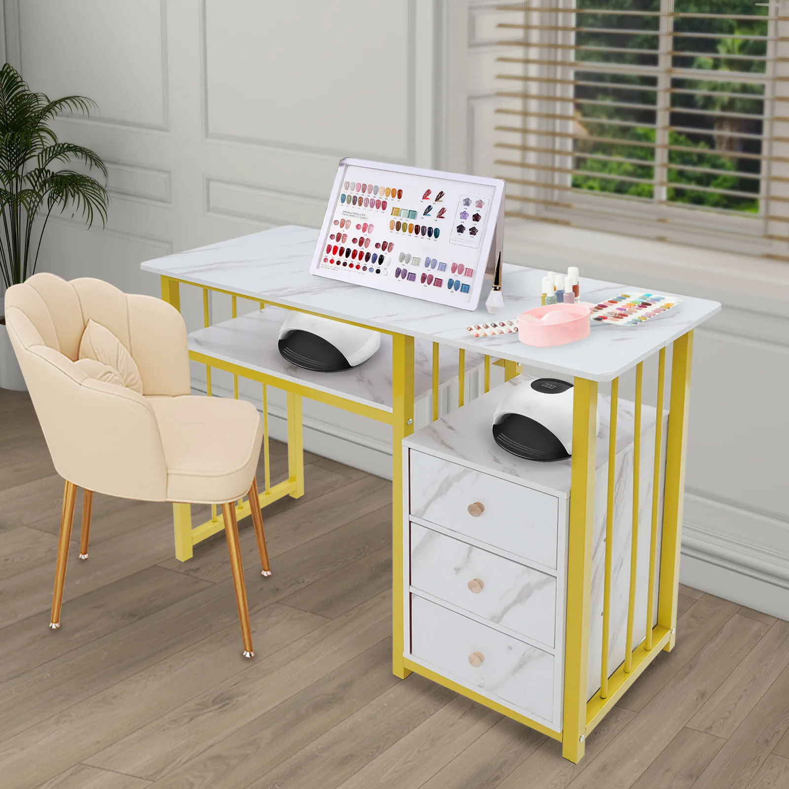 Table de manucure avec 3 tiroirs, 100x40x76cm, poste de travail professionnel pour Salons de manucure, Spa, maquillage, Salon de beauté, étude
