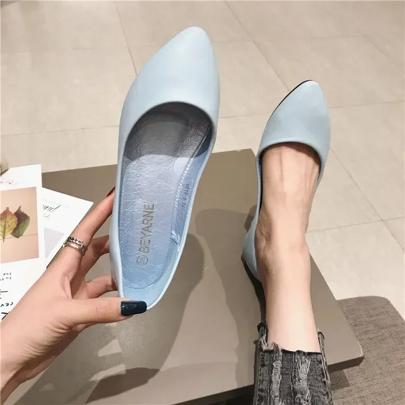 Women's Shoes Leather Soft Sole Candy Shallow Mouth Single Shoes Flat Heel  Shoes Slip on Plus Size Mature Zapatos De Mujer