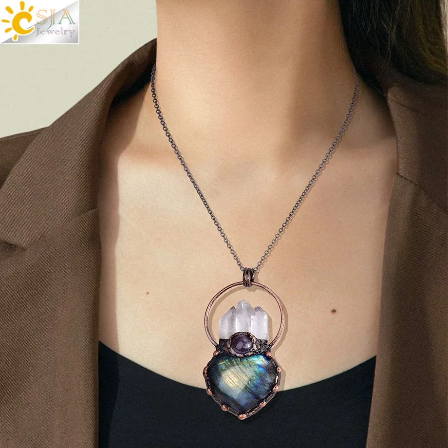 Labradorite with Quartz Crystal Pendant 4