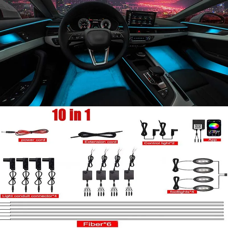 

1 in 10 Wireleas Ambient Light Car Ambient Lamp for Car Interior Acrylic Strip RGB APP Sound Control Standalone Unit Atmosphere