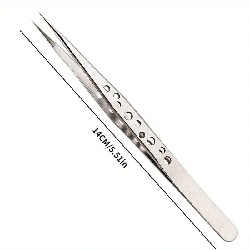 Stainless Steel Precision Perforated Tweezers with Pointed Elbows Frosted and Glossy Nine Hole Tweezers