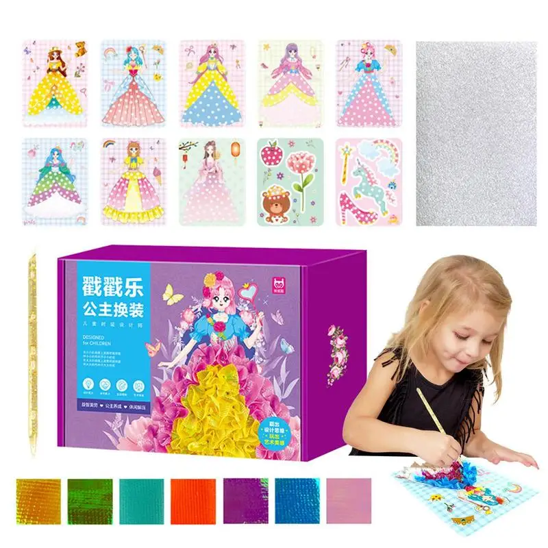 

Fabric Art Frenzy Princess Dress-Up Educational Poke Painting Toy Preschool Paper Art Supplies Hand-Made DIY Crafts For Kids
