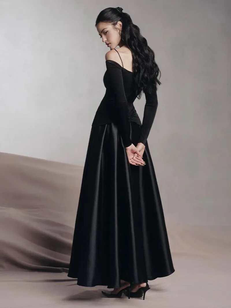 Sexy Temperament One-line Neckline Pleated Dress for Women 2025 Summer High Street Trendy Metal Accessories Slim Long Dresses - AliExpress 200000345 Sexy Temperament One-line Neckline Pleated Dress for Women 2025 Summer High Street Trendy Metal Accessories Slim Long Dresses - AliExpress 200000345