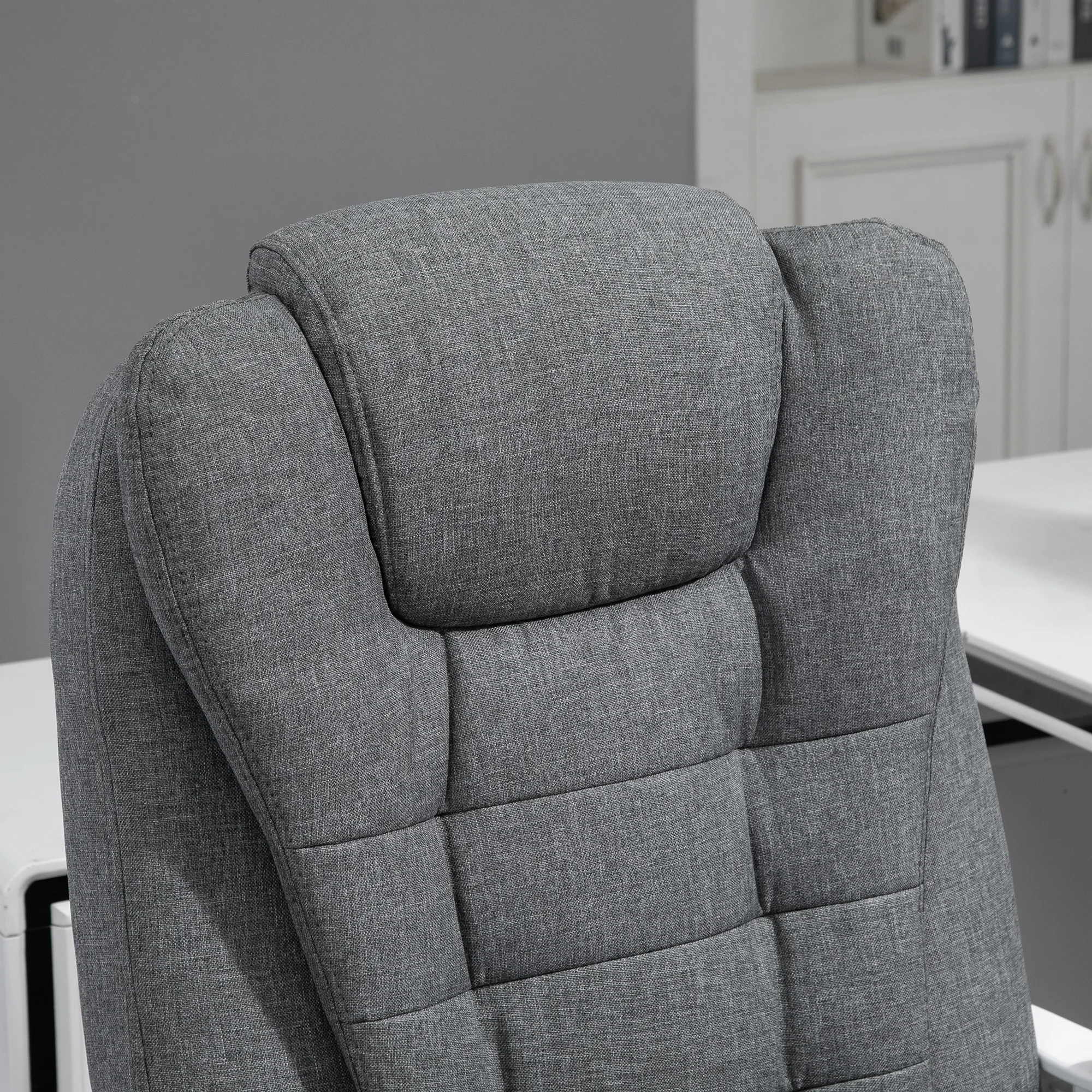 Vinsetto High-Back Executive Office Chair with Footrest, Linen-Fabric Computer Chair with Padded Armrests, Gray 4