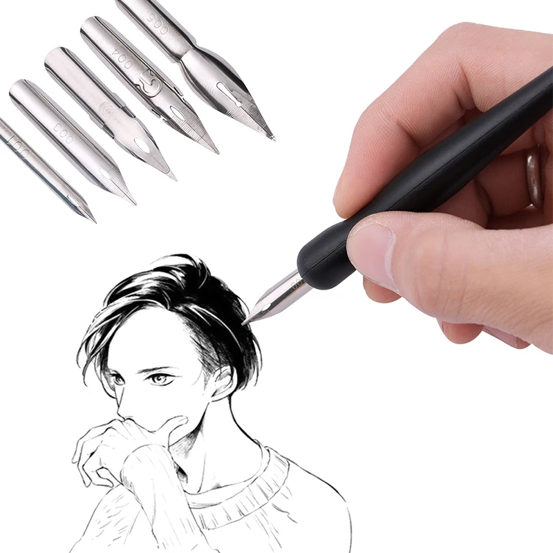 Manga Pen Tip Pen Set Anime Paint Drawing Multifunction Pen Dip Calligraphy Drawing Tool Set 5 Nib + 2 Holder + 1 Eraser