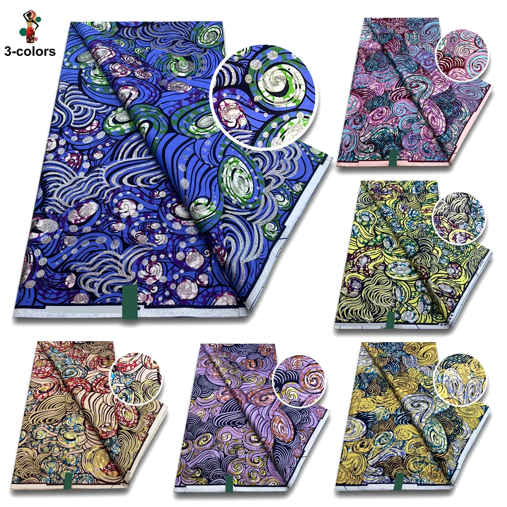 Soft Latest African Grand Golden Wax Fabric High Quality Women Pagne Flash Gold Print Batik Ankara Glitter Golden Wax Tissus 1