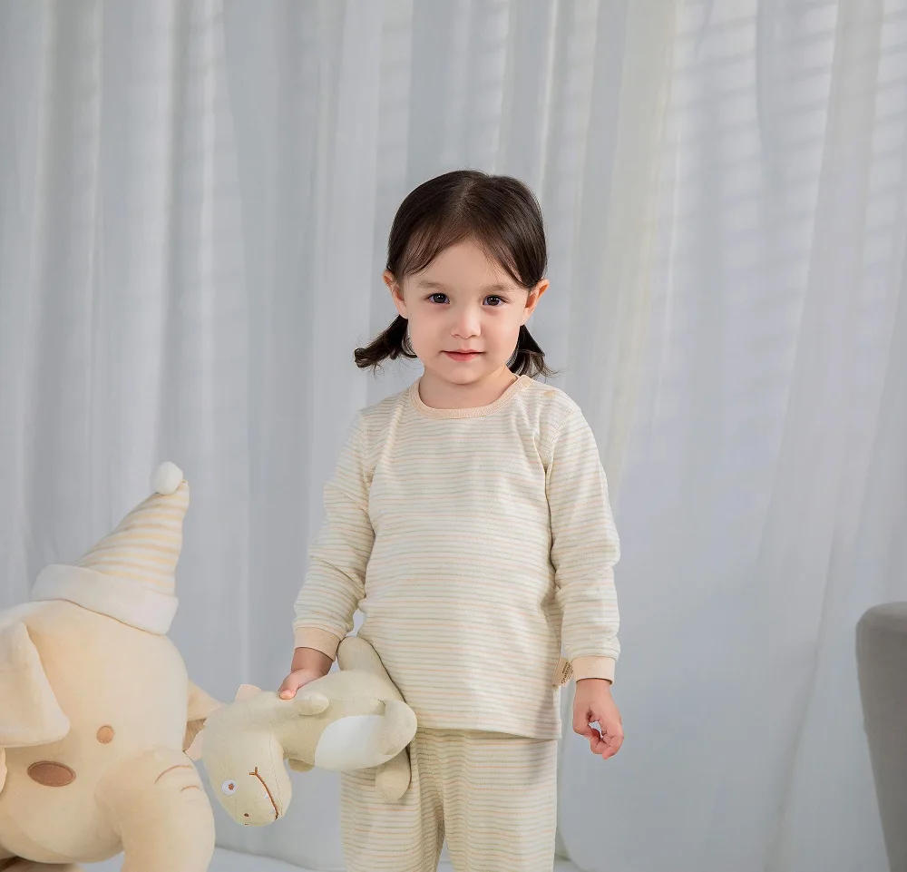 0-2 Years Kids Sleepwear Eco Friendly Autumn Winter Girls Boys Cotton Striped Warm Thick Baby Pyjamas Home Wear Pajamas Sets