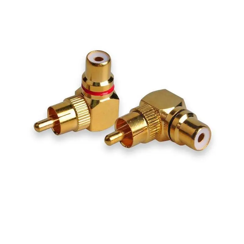 2PCS90DegreePureCopperLShapedRCAsMaleToFemaleAudioConnector