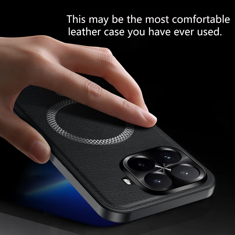 Magnetic Luxury Leather Texture Shockproof Back Cover with Wireless Charging Capability