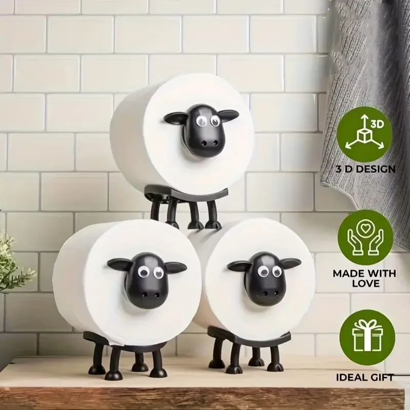 1/3PCS Sheep Toilet Roll Holder Funny Toilet Paper Holder Free Standing Bathroom Set Black Sheep Roll Rack Cute Bathroom Decor